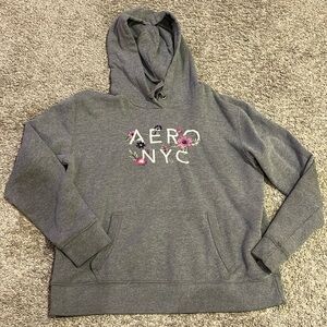 Aero Aeropostale NYC pullover hooded sweatshirt, Gray, floral, L womens